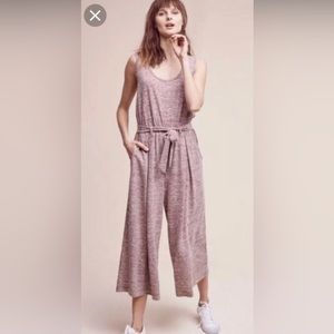 Anthropologie Saturday Sunday maroon tie waist sleeveless wide leg  jumpsuit XS